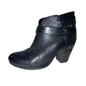 Rag & Bone Harrow Black Leather Ankle Boots Wrap Strap Stacked Heel Womens 7.5
